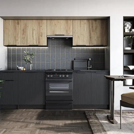 Midnight Timber 240 keittiö musta/tammi - KalusteDuoHuonekaluliikeValmiskeittiö