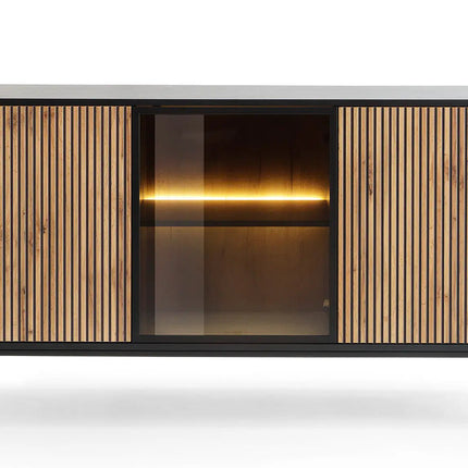 Mona senkki 154 cm - luonnonväri tammi/musta LED‑valaistuksella - KalusteDuo_Huonekaluliike_Senkki