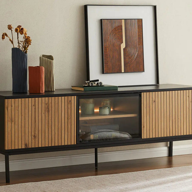 Mona tv‑taso 154cm - luonnonväri tammi/musta - KalusteDuo_Huonekaluliike_TV - taso