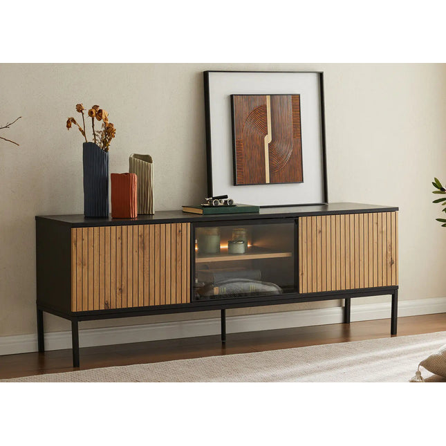 Mona tv‑taso 154cm - luonnonväri tammi/musta - KalusteDuo_Huonekaluliike_TV - taso