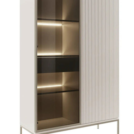Mona – vitriini LED‑valaistuksella kashmir - KalusteDuo_Huonekaluliike_Vitriini