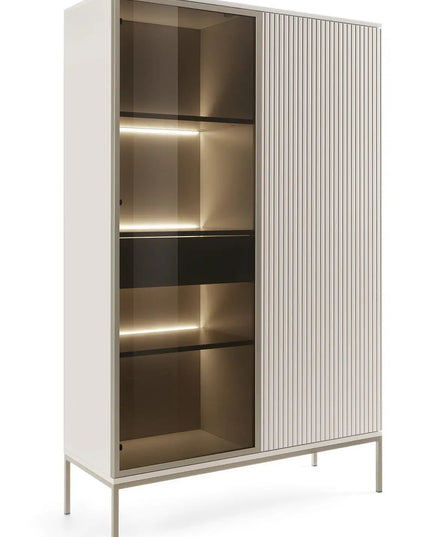 Mona – vitriini LED‑valaistuksella kashmir - KalusteDuo_Huonekaluliike_Vitriini