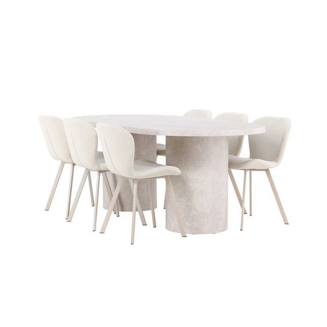 Narvik pöytä - beige ja 6 Lilja tuolia - beige - KalusteDuo_Huonekaluliike_Ruokailuryhmä