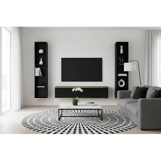 Nero Line – musta seinälle kiinnitettävä TV‑taso - KalusteDuoHuonekaluliikeTV - taso