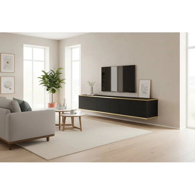 Nero Line – musta seinälle kiinnitettävä TV‑taso - KalusteDuoHuonekaluliikeTV - taso