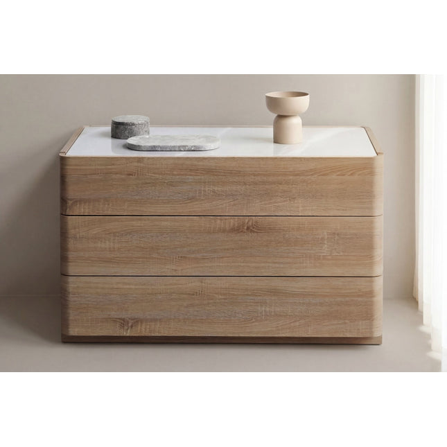 Noble lipasto 48x100x60 cm - luonnonvärinen MDF / 3D-paperi lasi - KalusteDuo_Huonekaluliike_Säilytyskaluste