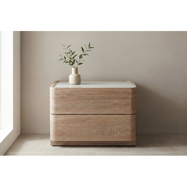 Noble yöpöytä 40x50x36 cm - luonnonvärinen MDF / lasi - KalusteDuo_Huonekaluliike_yöpöytä