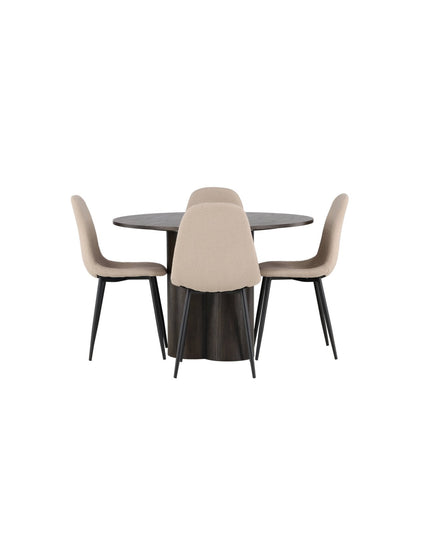 Olivia ruokapöytä 110 cm - mocca / mocca viilu + 4kpl Polar ruokatuoleja - musta / beige bouclé - KalusteDuo_Huonekaluliike_Ruokailuryhmä