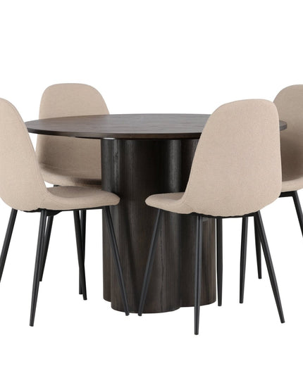 Olivia ruokapöytä 110 cm - mocca / mocca viilu + 4kpl Polar ruokatuoleja - musta / beige bouclé - KalusteDuo_Huonekaluliike_Ruokailuryhmä