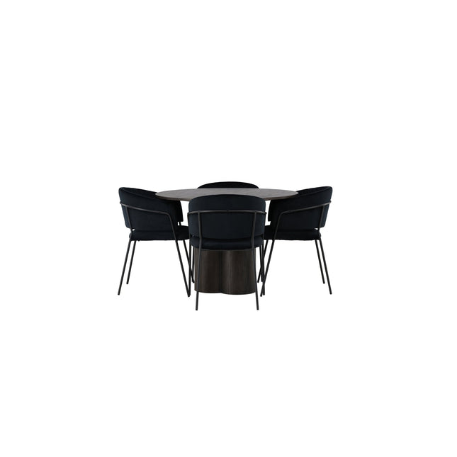 Olivia ruokapöytä 110cm - mocca / mocca viilu + 4 kpl Selma ruokatuoleja - musta / musta sametti - KalusteDuo_Huonekaluliike_Ruokailuryhmä