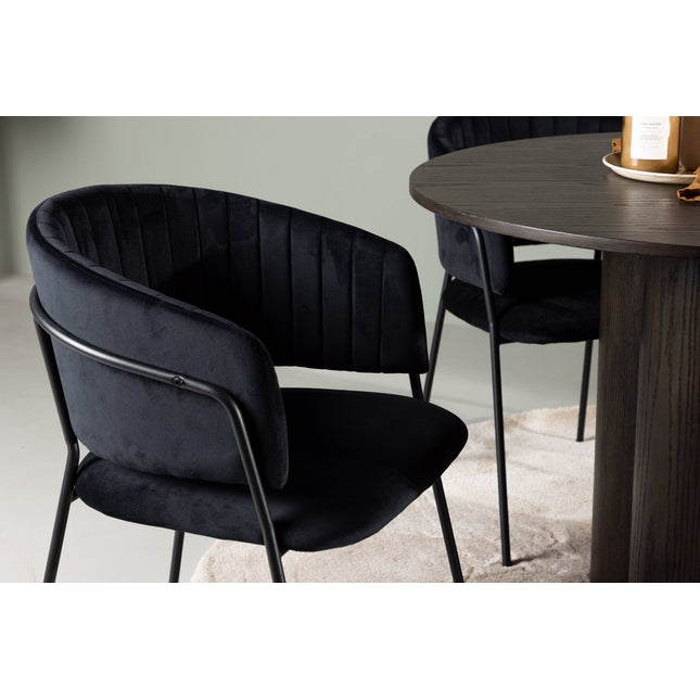 Olivia ruokapöytä 110cm - mocca / mocca viilu + 4 kpl Selma ruokatuoleja - musta / musta sametti - KalusteDuo_Huonekaluliike_Ruokailuryhmä