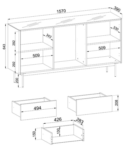 Orbit lipasto 157 cm – kashmir/musta, LED‑vitriini - KalusteDuo_Huonekaluliike_lipasto