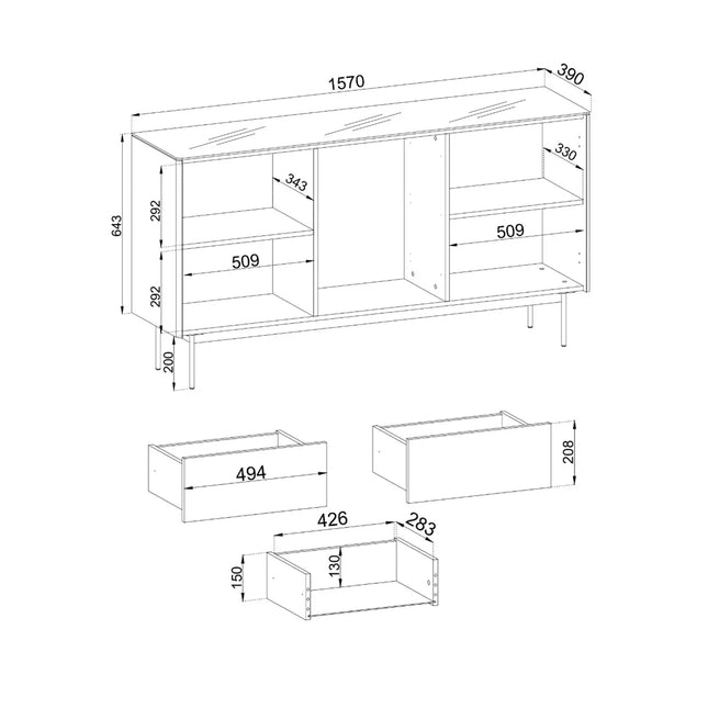 Orbit lipasto 157 cm – kashmir/musta, LED‑vitriini - KalusteDuo_Huonekaluliike_lipasto