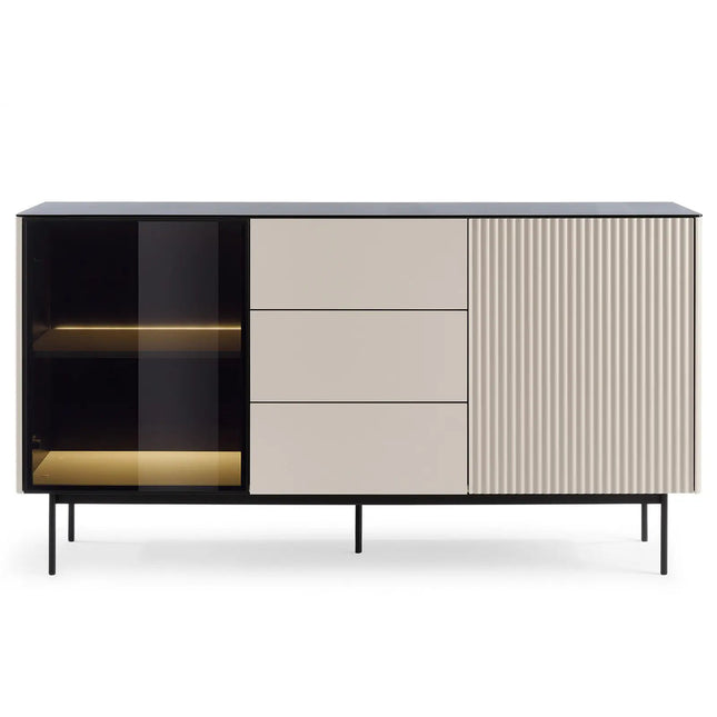 Orbit lipasto 157 cm – kashmir/musta, LED‑vitriini - KalusteDuo_Huonekaluliike_lipasto