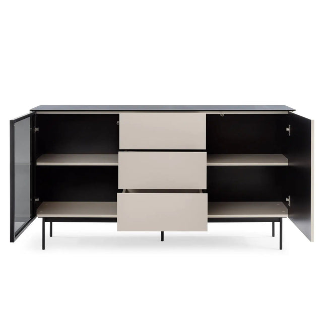 Orbit lipasto 157 cm – kashmir/musta, LED‑vitriini - KalusteDuo_Huonekaluliike_lipasto