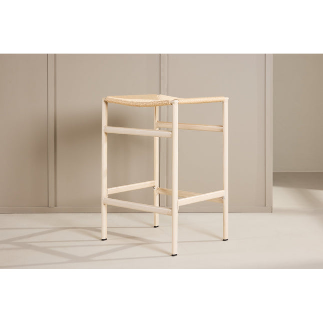 Polly baarituoli 2 kpl - valkolakattu / beige luonnonköysi - KalusteDuo_Huonekaluliike_Tuoli