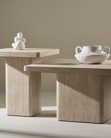 Qvart sohvapöytä 80x80x46 cm + 50x50x56 cm - travertiininvärinen - #KalusteDuo_#Huonekaluliike_Pöytä