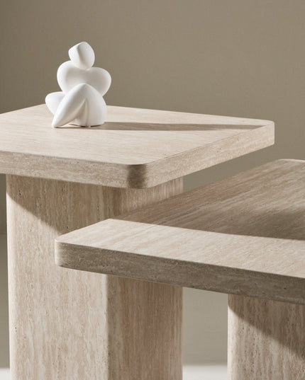 Qvart sohvapöytä 80x80x46 cm + 50x50x56 cm - travertiininvärinen - #KalusteDuo_#Huonekaluliike_Pöytä