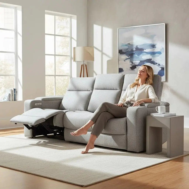 Relax 3-istuttava recliner sohva, kangas hopea - KalusteDuo_Huonekaluliike_recliner sohva