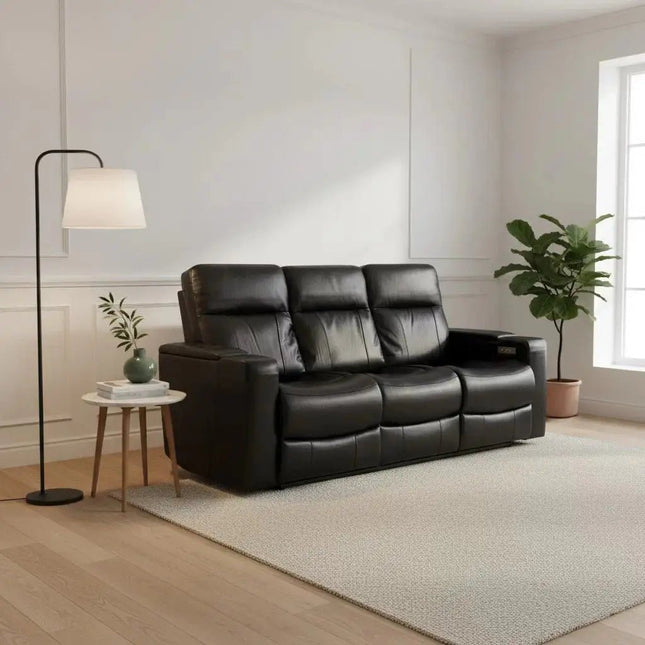 Relax 3‑istuttava sähkörecliner‑sohva - musta nahka - KalusteDuo_Huonekaluliike_recliner sohva