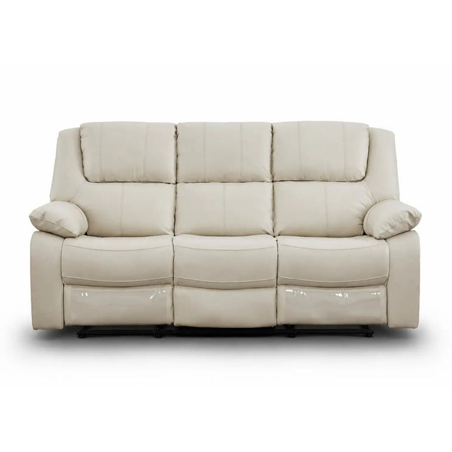 Relaxo – 3‑paikkainen kermanvärinen recliner‑mekanismisohva luonnonnahalla - KalusteDuo_Huonekaluliike_recliner sohva