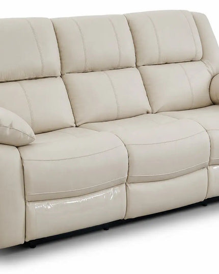 Relaxo – 3‑paikkainen kermanvärinen recliner‑mekanismisohva luonnonnahalla - KalusteDuo_Huonekaluliike_recliner sohva