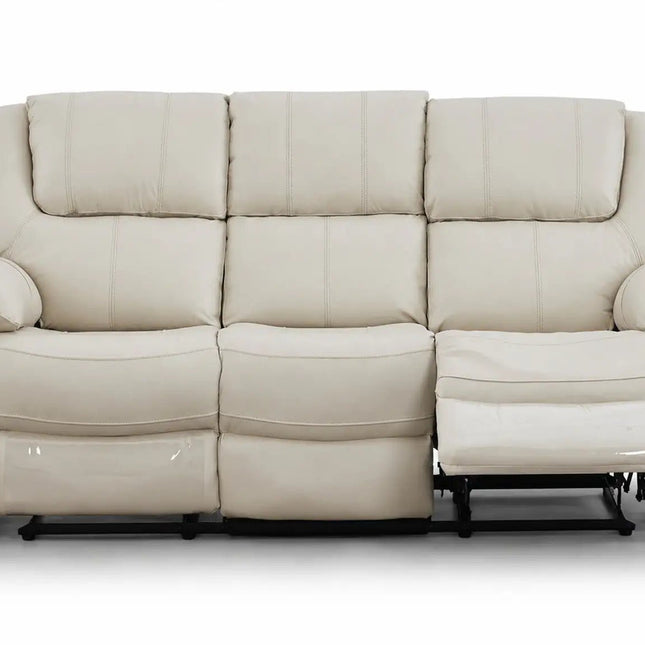Relaxo – 3‑paikkainen kermanvärinen recliner‑mekanismisohva luonnonnahalla - KalusteDuo_Huonekaluliike_recliner sohva