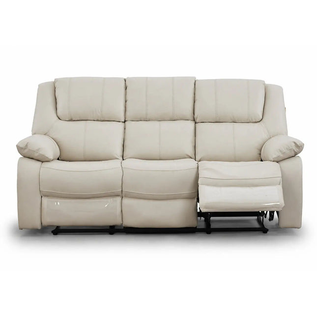 Relaxo – 3‑paikkainen kermanvärinen recliner‑mekanismisohva luonnonnahalla - KalusteDuo_Huonekaluliike_recliner sohva