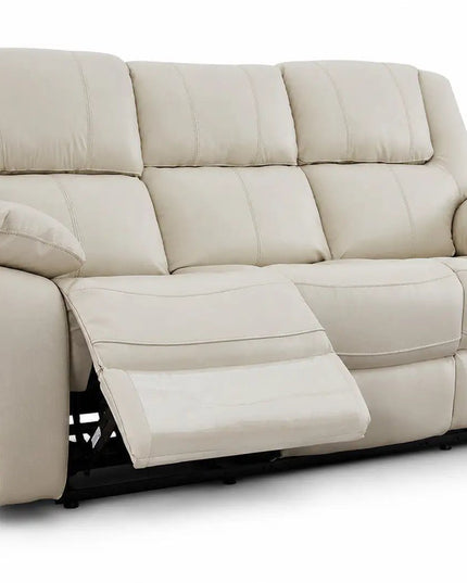 Relaxo – 3‑paikkainen kermanvärinen recliner‑mekanismisohva luonnonnahalla - KalusteDuo_Huonekaluliike_recliner sohva
