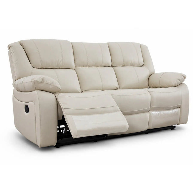 Relaxo – 3‑paikkainen kermanvärinen recliner‑mekanismisohva luonnonnahalla - KalusteDuo_Huonekaluliike_recliner sohva
