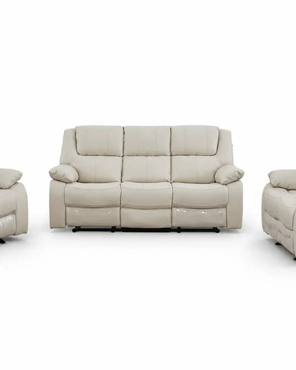 Relaxo – 3‑paikkainen kermanvärinen recliner‑mekanismisohva luonnonnahalla - KalusteDuo_Huonekaluliike_recliner sohva