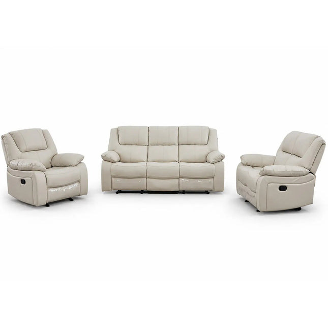 Relaxo – 3‑paikkainen kermanvärinen recliner‑mekanismisohva luonnonnahalla - KalusteDuo_Huonekaluliike_recliner sohva