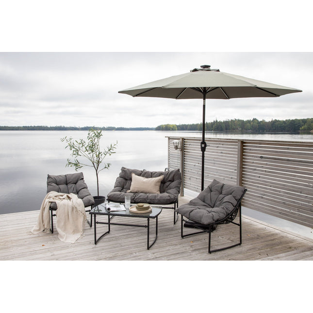 Sabal - aurinkovarjo LED-valolla - harmaa - 270cm - KalusteDuo_Huonekaluliike_Aurinkovarjo