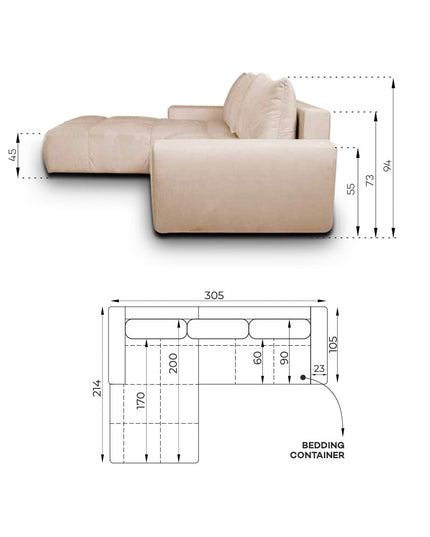 Sleepy‑vuodedivaani 304 cm – vuodesohva säilytystilalla - KalusteDuo_Huonekaluliike_vuodedivaani