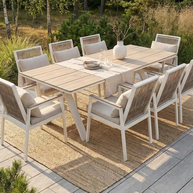 Sol Garden ruokailuryhmä - pöytä + 8 tuolia - KalusteDuoHuonekaluliikeRuokailuryhmä ulkokäyttöön