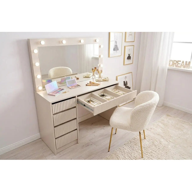 Stella Meikkipöytä Valoilla beige 120 cm - KalusteDuo_Huonekaluliike_Meikkipöytä