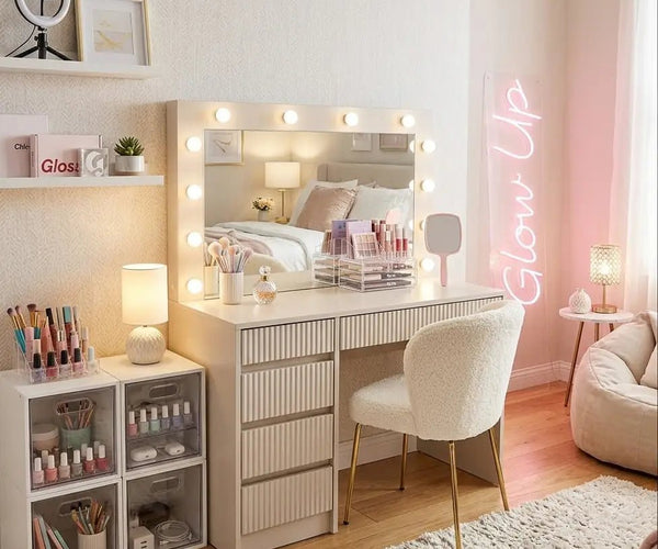 Stella Makeup Table with Lights beige 120 cm – Kaluste Duo