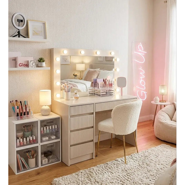 Stella Meikkipöytä Valoilla beige 120 cm - KalusteDuo_Huonekaluliike_Meikkipöytä