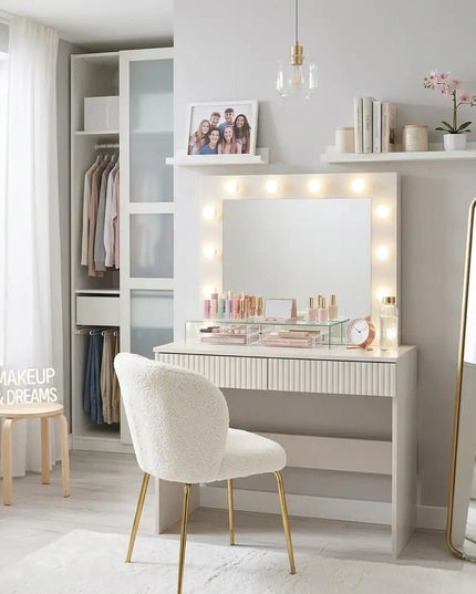 Stella Meikkipöytä Valoilla beige 94 cm - KalusteDuo_Huonekaluliike_Meikkipöytä