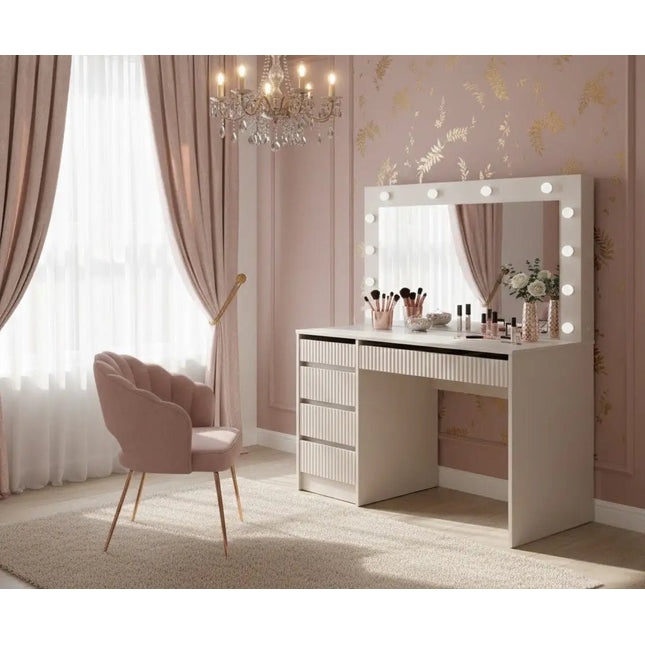 Stella Meikkipöytä Valoilla beige 120 cm - KalusteDuo_Huonekaluliike_Meikkipöytä