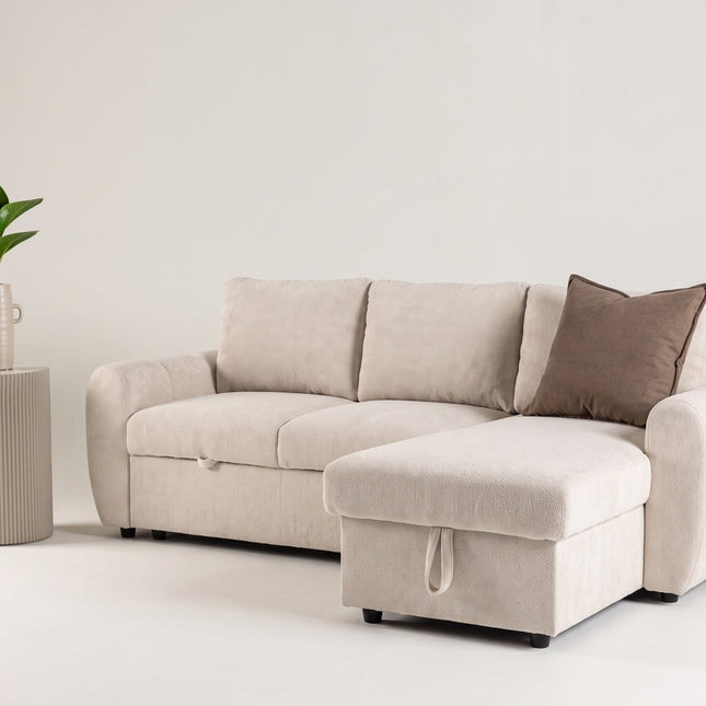 Teo divaanivuodesohva vaihdettavalla divaanilla - beige bouclé - #KalusteDuo_#Huonekaluliike_Sohva