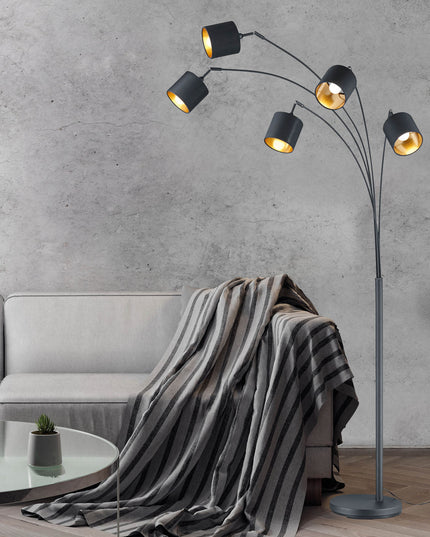 Tom lattiavalaisin | Moderni 5‑spotin mattamusta designvalaisin - #KalusteDuo_#Huonekaluliike_Lattiavalaisin