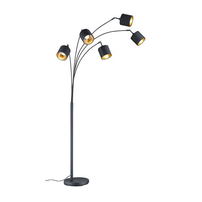 Tom lattiavalaisin | Moderni 5‑spotin mattamusta designvalaisin - #KalusteDuo_#Huonekaluliike_Lattiavalaisin