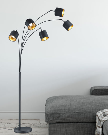 Tom lattiavalaisin | Moderni 5‑spotin mattamusta designvalaisin - #KalusteDuo_#Huonekaluliike_Lattiavalaisin