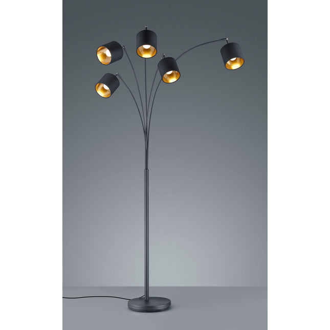 Tom lattiavalaisin | Moderni 5‑spotin mattamusta designvalaisin - #KalusteDuo_#Huonekaluliike_Lattiavalaisin