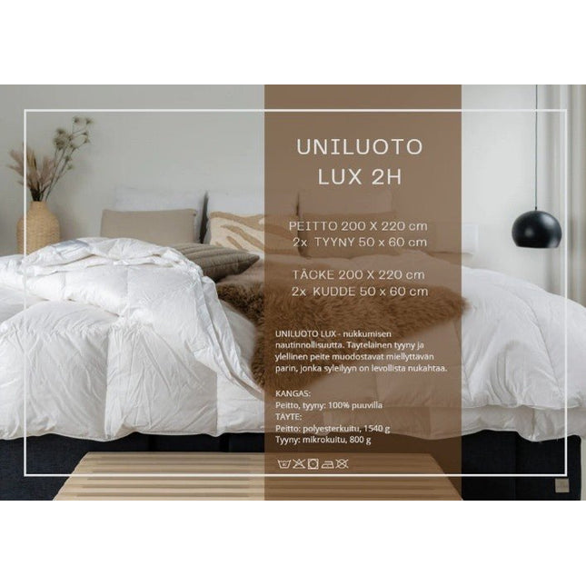 Uniluoto LUX 2h peite ja tyyny setti - hotellitason nukkumismukavuutta - #KalusteDuo_#Huonekaluliike_Peitto tyyny setti
