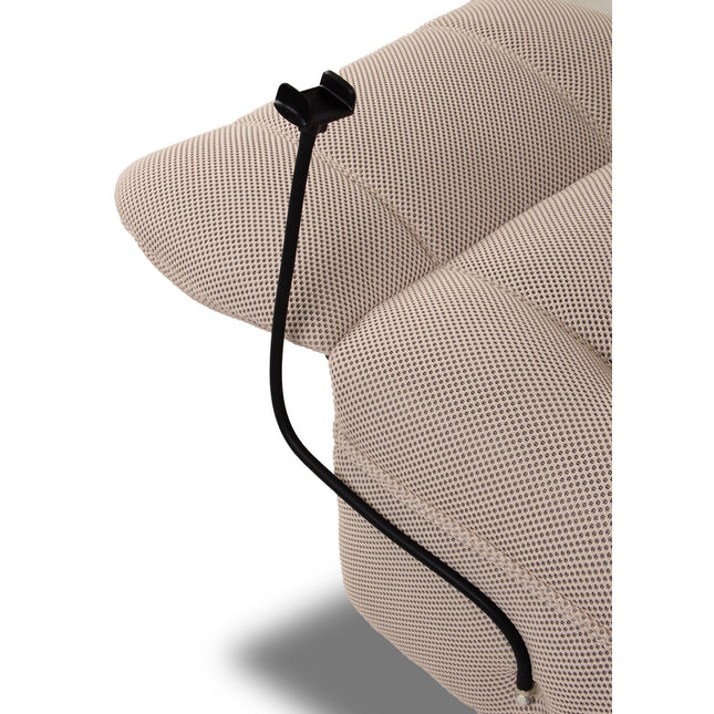 Vibe – beige recliner‑tuoli keinulla, 360° käännöllä ja puhelinpidikkeellä - #KalusteDuo_#Huonekaluliike_recliner tuoli