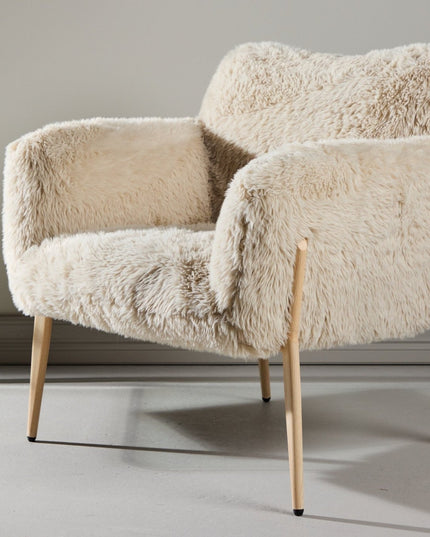 Zenzi nojatuoli - puunvärinen teräsrunko / beige tekoturkis - KalusteDuo_Huonekaluliike_Nojatuoli