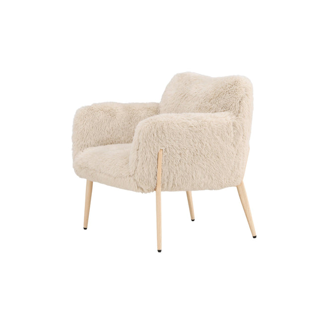 Zenzi nojatuoli - puunvärinen teräsrunko / beige tekoturkis - KalusteDuo_Huonekaluliike_Nojatuoli
